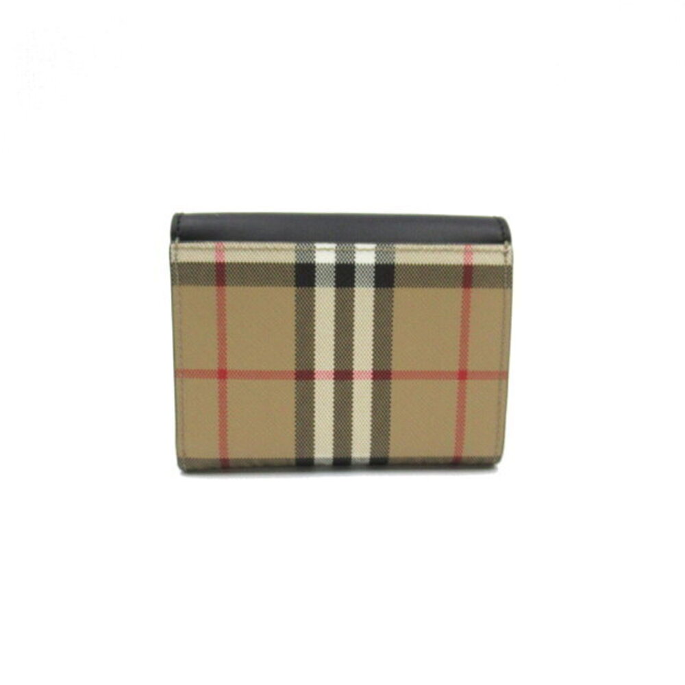 Burberry Wallet Leather Beige Canvas fold Tri Black - Picture 1 of 8